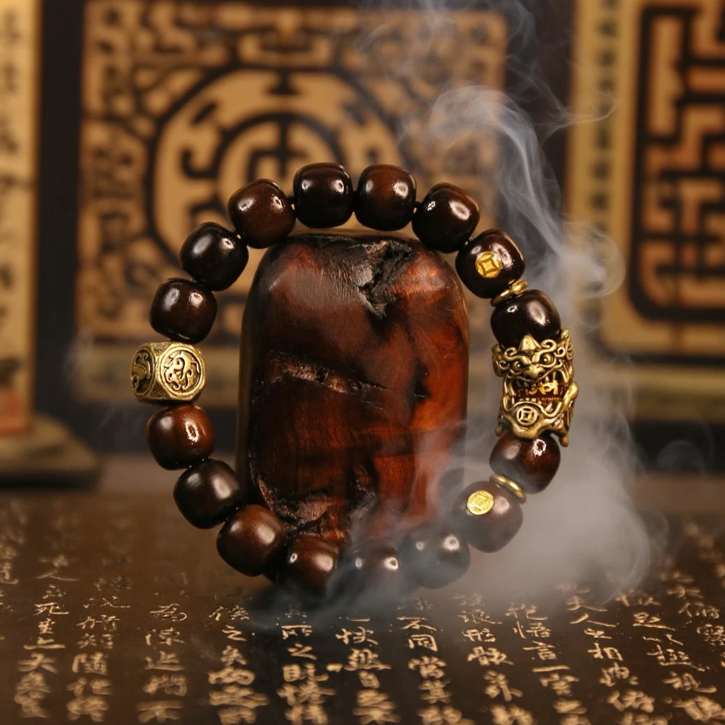 Pixiu Wealth-Attracting Lightning-Struck Jujube Wood Energy Bracelet